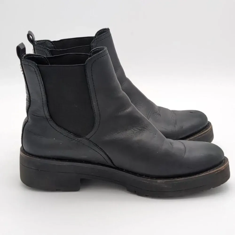 Sam Edelman Boots Womens 8.5 Black Leather Chelsea Ankle Lug Sole Pull On